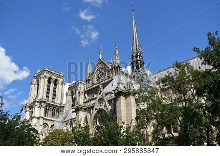 Notre Dame Spire (la Fleche) And Wooden Roofs Before The Fire. Paris, France.