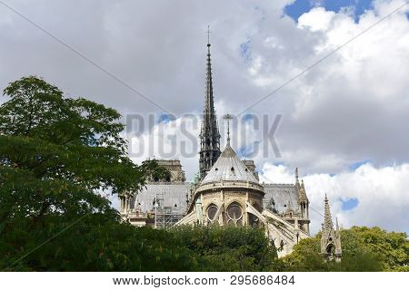 Notre Dame Spire (la Fleche) And Wooden Roofs Before The Fire. Paris, France.
