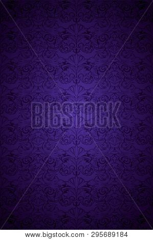 Ultra Violet, Amethystine Vintage Background, Royal With Classic Baroque Pattern, Rococo With Darken