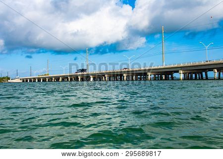 Waterlevel Shot Of The Boca Chica Bridge As It Enters Stock Island Headed To Key West Florida In The