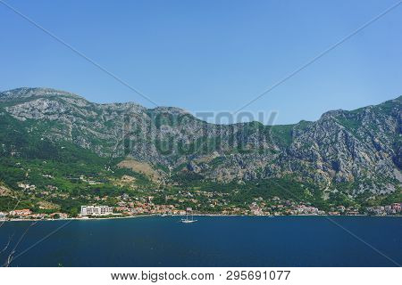 Boko-kotorska Bay In Montenegro. Small Old Town By The Sea. Mediterranean Seascape: Cozy Town With O