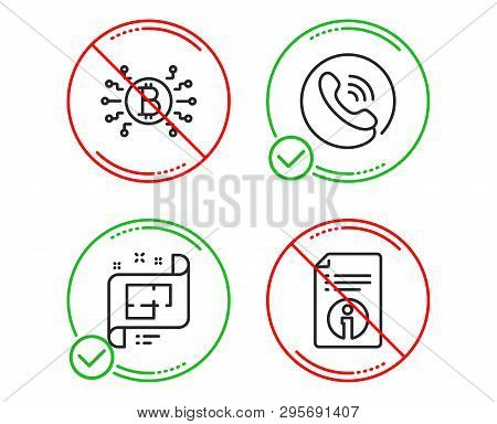 Do Or Stop. Call Center, Architectural Plan And Bitcoin System Icons Simple Set. Technical Info Sign