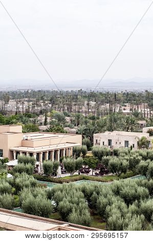 Aerial Panoramic View Of The City Of Marrakech, Morocco