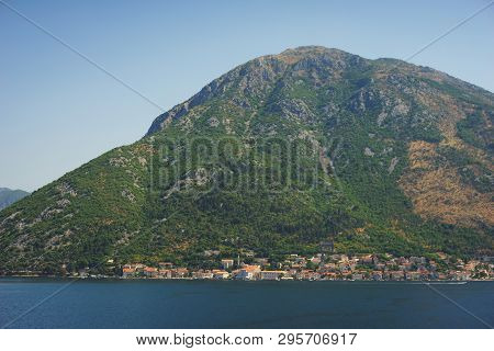 Boko-kotorska Bay In Montenegro. Small Old Town By The Sea. Mediterranean Seascape: Cozy Town With O