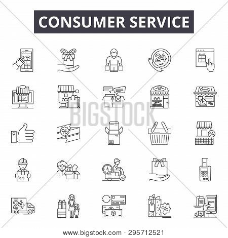 Consumer Service Line Icons, Signs Set, Vector. Consumer Service Outline Concept, Illustration: Serv