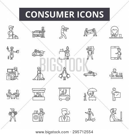 Consumer Line Icons, Signs Set, Vector. Consumer Outline Concept, Illustration: Consumer, Business, 
