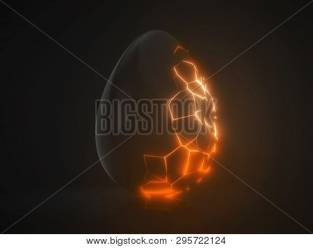Easter Egg. Alien With Orange Glowing Cracks. 3d Illustration