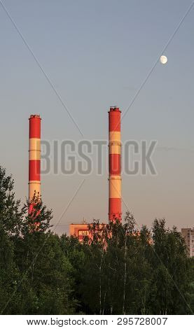 Two Factory Pipes And The Moon, Two Striped Factory Pipes