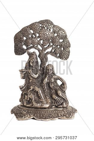 Krishna And Radha. Indian Statue Isolated On White Background