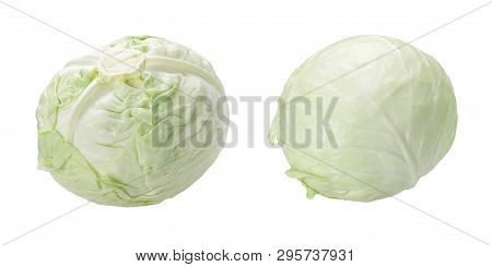 Fresh White Cabbage Whole Head Isolated, For Your Packaging Design, Set With Two Sides