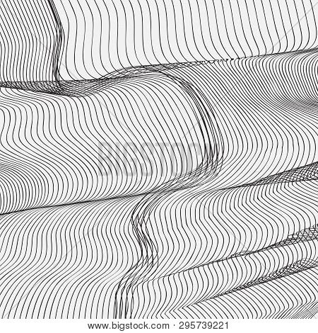 Grey Scale Abstract Backdrop With Curved Thin Lines. Abstract Monochrome Background. Vector Illustra