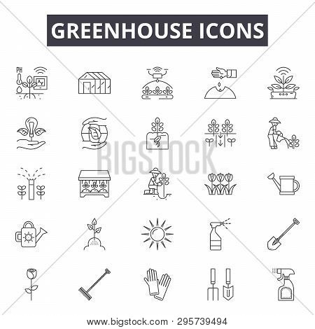 Greenhouse Line Icons, Signs Set, Vector. Greenhouse Outline Concept, Illustration: Greenhouse, Plan