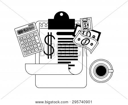 Clipboard Taxes With Calculator And Bills Vector Illustration Design