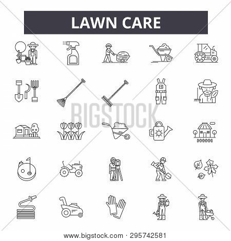 Lawn Care Line Icons, Signs Set, Vector. Lawn Care Outline Concept, Illustration: Care, Gardening, L