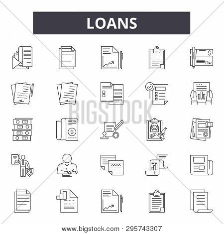 Loans Line Icons, Signs Set, Vector. Loans Outline Concept, Illustration: Loan, Money, Business, Pay