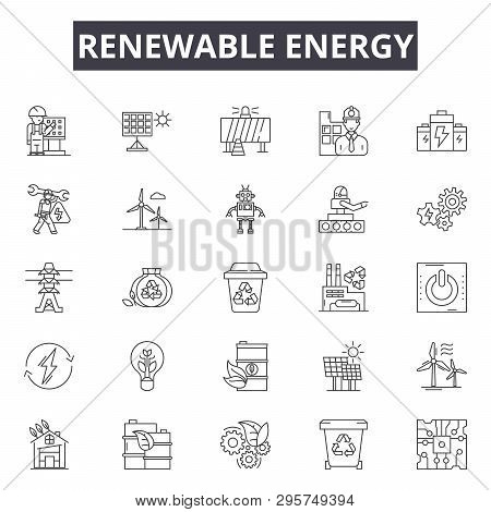 Renewable Services Line Icons, Signs Set, Vector. Renewable Services Outline Concept, Illustration: 