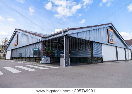 Nuremberg / Germany - April 7, 2019: Branch From Aldi Supermarket Chain. Aldi Is The Common Brand Of
