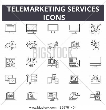 Telemarketing Service Line Icons, Signs Set, Vector. Telemarketing Service Outline Concept, Illustra