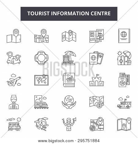 Tourist Information Centre Line Icons, Signs Set, Vector. Tourist Information Centre Outline Concept