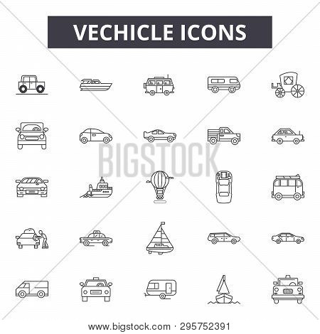Vechicle Line Icons, Signs Set, Vector. Vechicle Outline Concept, Illustration: Graphic, Automobile,