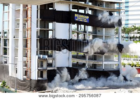 South Shore Hospital Implosion On Miami Beach,florida On 16 April 2019.  Demolished To Make Room For
