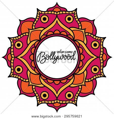 Bollywood Indian Cinema. Movie Banner, Logotype, Film Poster In Retro Stylewith Neon Lights. Letteri
