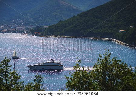 Boko-kotorska Bay In Montenegro. Small Old Town By The Sea. Mediterranean Seascape: Cozy Town With O