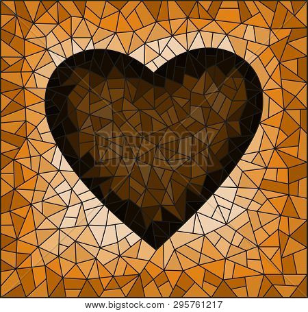 Illustration In Stained Glass Style With Abstract  Heart Onon A Cracked Background, Rectangular Imag