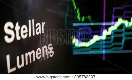 Stellar Lumens Cryptocurrency Token. Rise In Price And Growth Of Quotations, The Green Graph Up. The