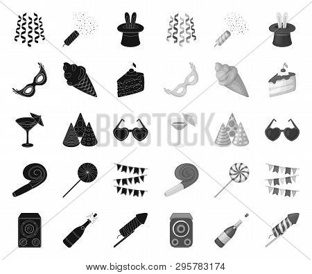 Party, Entertainment Black.mono Icons In Set Collection For Design. Celebration And Treat Vector Sym