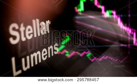 Stellar Lumens Cryptocurrency Token. Crisis And The Collapse Of Prices, The Red Graph Down. The Beha