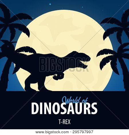 Banner World Of Dinosaurs. Prehistoric World. T-rex. Cretaceous Period.
