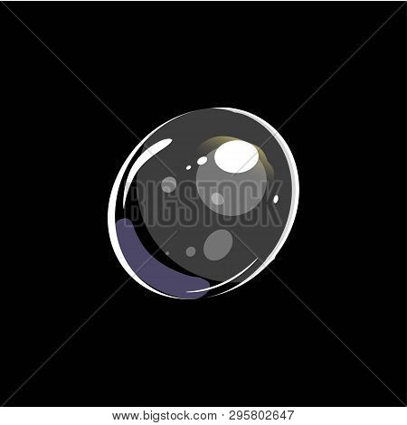 Shiny Soap Bubble In Realistic Style. Transparent White Isolated On Black Background. 3d Vector Illu