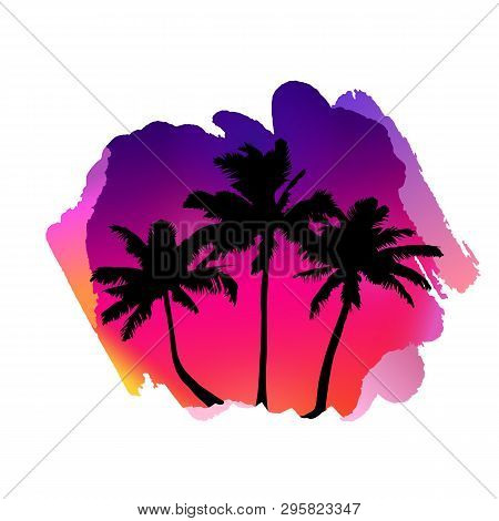 Designer Element For Banner, Flyer, Clothes, Postcard. Composition With Tropical Suset. Watercolor I