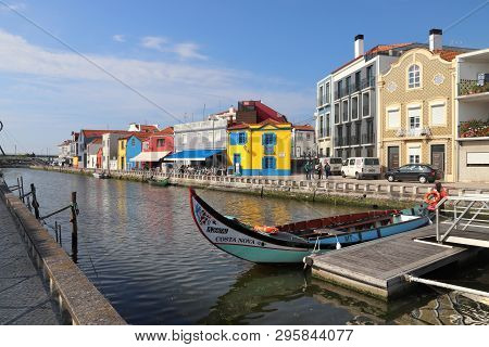 Aveiro, Portugal - May 23, 2018: Aveiro Canal Gondola-style Boat In Portugal. Aveiro Is Known As The