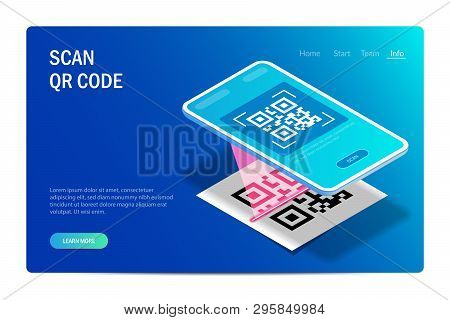 Qr Verification Concept. Mobile Phone With A Scanner Reads The Qr Code. Machine-readable Barcode On 