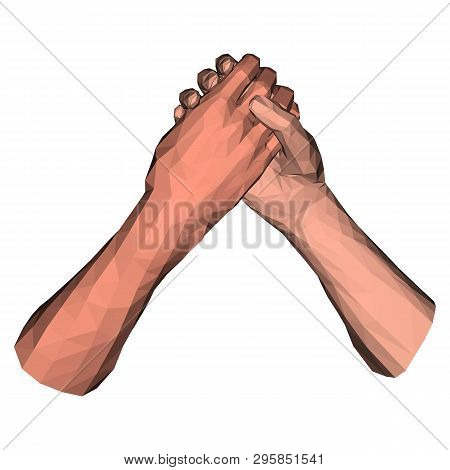 Arm Wrestling Competition Polygonal Two Hands Low Poly Art