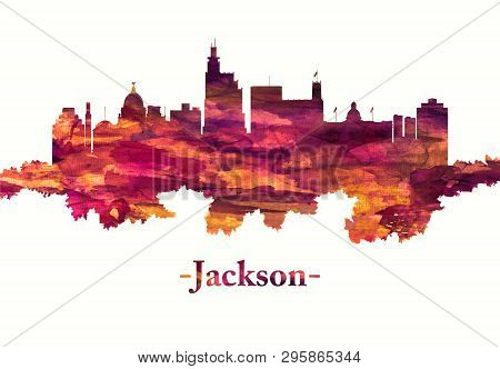 Red Skyline Of Jackson, The Capital City Of Mississippi