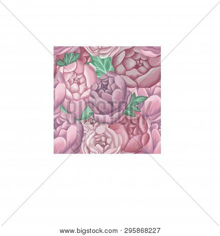 Seamless Pattern Big Pink Peonies And Green Leaves