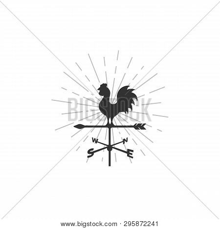 Windvane Rooster Abstract Retro Style Vector Sign, Emblem Or Logo Template. Vintage Shabby Texture. 