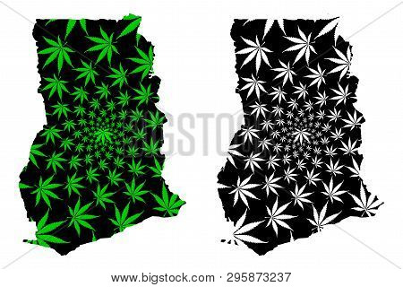 Ghana - Map Is Designed Cannabis Leaf Green And Black, Republic Of Ghana Map Made Of Marijuana (mari