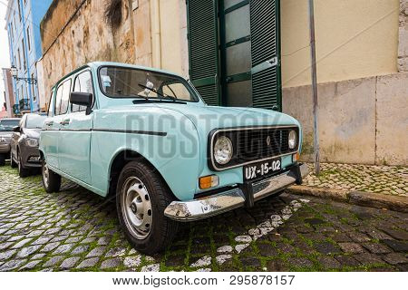 Lisbon, Portugal - February 10, 2019: Classic Vintage Car Quatrelle Vert: 1980 Renault R4 Tl Parked 