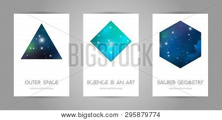 Scientific 4x6 Postcards With Copy Space. Hipster Geometry Shapes With Space Texture. Vector Design 