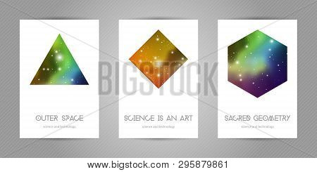 Scientific 4x6 Postcards With Copy Space. Hipster Geometry Shapes With Space Texture. Vector Design 