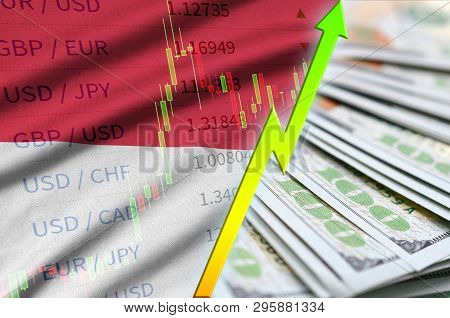 Indonesia Flag And Chart Growing Us Dollar Position With A Fan Of Dollar Bills