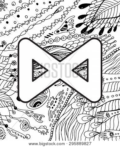 Ancient Scandinavic Rune Daegaz With Doodle Ornament Background. Coloring Page For Adults. Psychedel