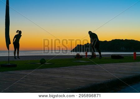 Mount Maunganui New Zealand - April 15 2019; Unrecognizable People On Beach At Mount Maunganui At Su