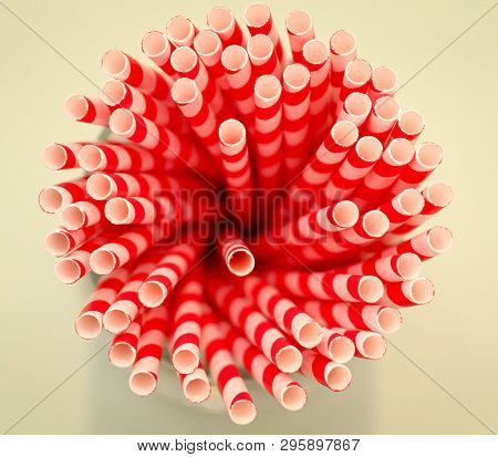 A Lof Of Colorful Drinking Straws In A Mug