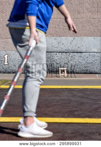 Gorodki - A Russian Folk Sports Game. In This Game You Need Specific Distances To Smash Figures Made