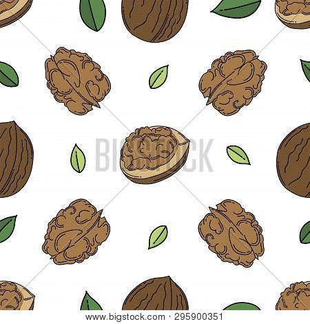 Walnut Colored Isolated Seamless Pattern On White Background.